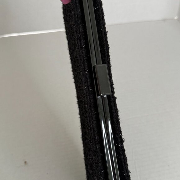 Jessica McClintock Vtg. Black Structured Evening Clutch Bag Sparkle Tweed Fabric - Picture 9 of 11